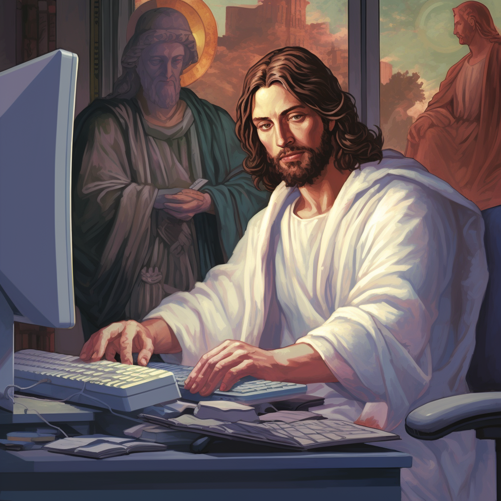 Jesus at a computer
